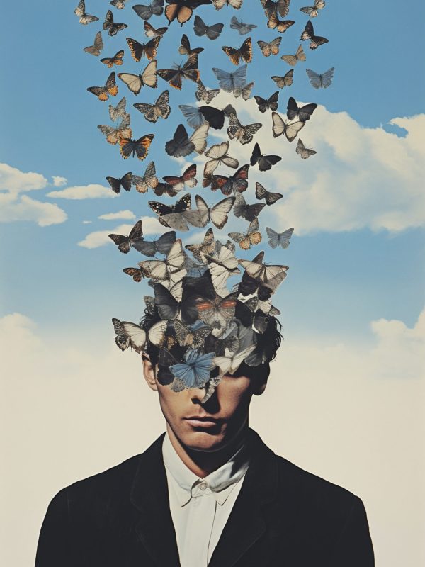 Butterfly flying above a person's head symbolizing lifestyle therapy